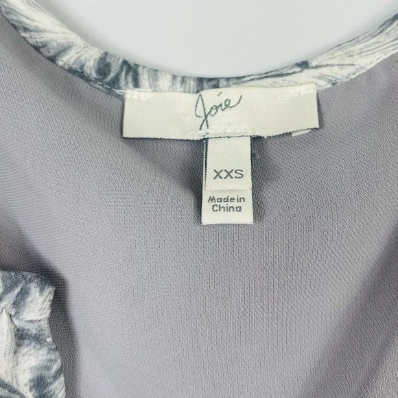 Joie Isaline Feather Cold Shoulder Mini Dress Gray White Print Silk Tie Belt XXS - Picture 8 of 15